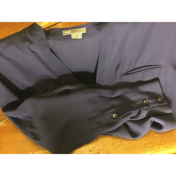 Vince navy blue silk V-neck long sleeve tunic Top Sz XS Oversize fit - Picture 7 of 7